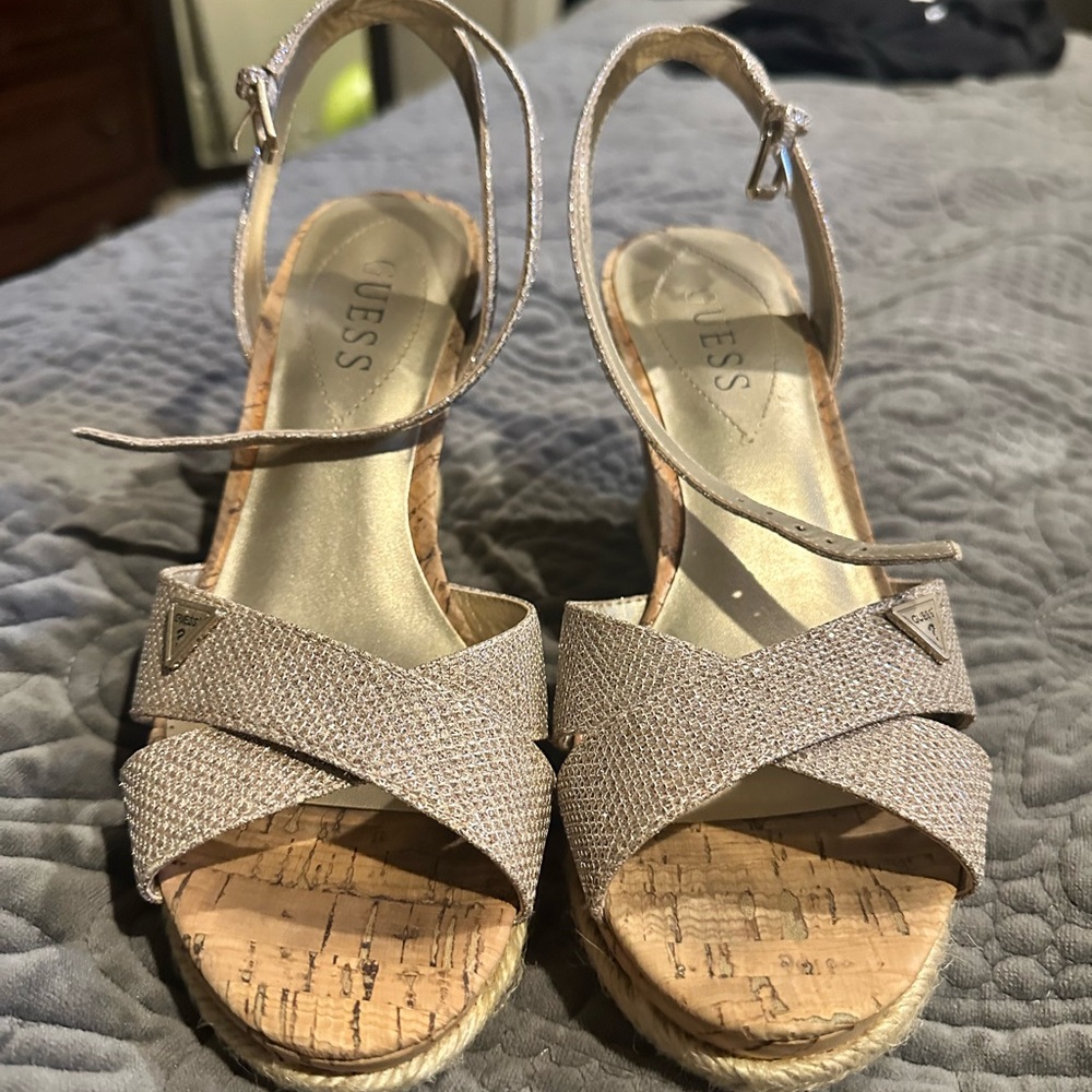 GUESS Women's Gold Espadrille Wedges